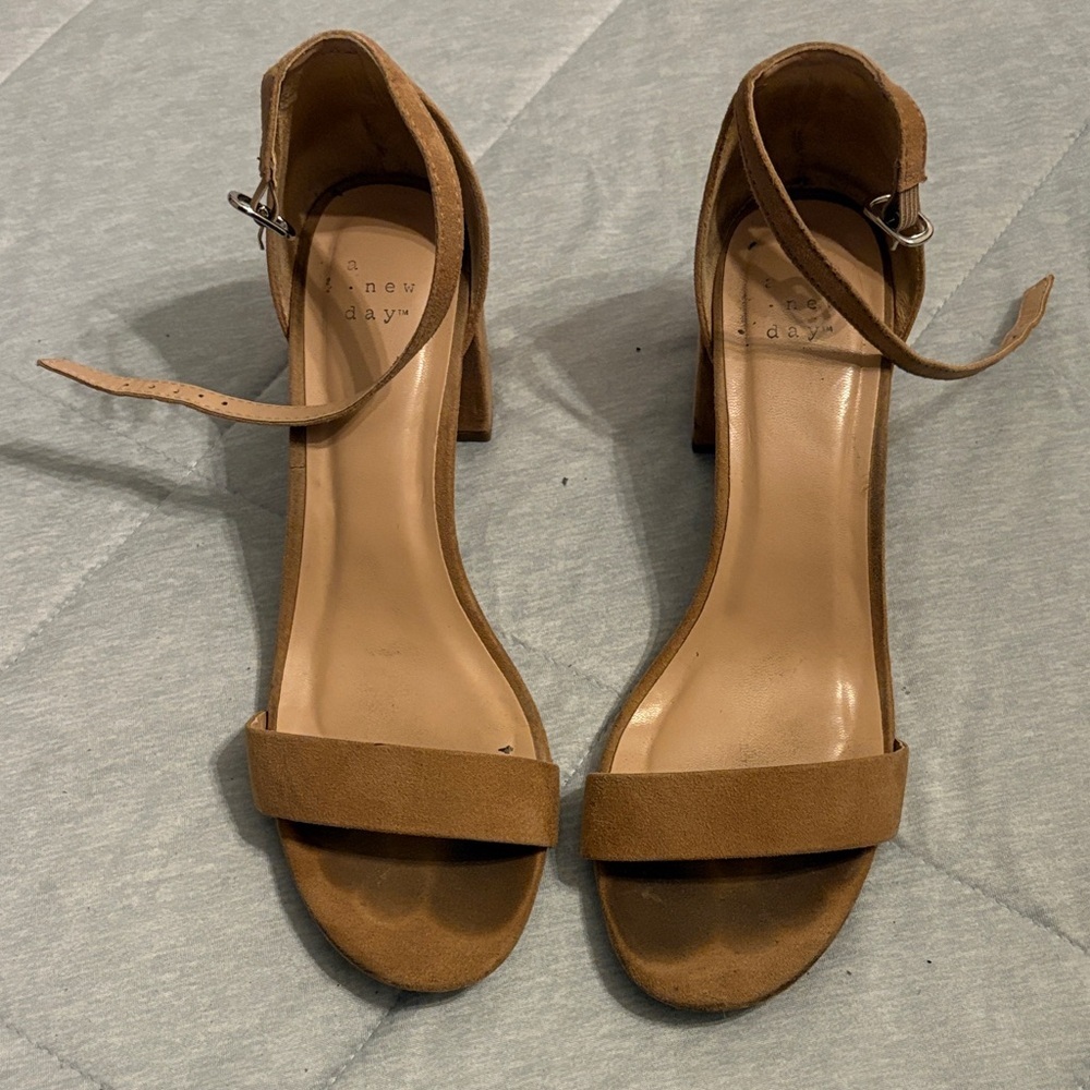 A New Day Women's Nude Tan Ankle Strap Heels